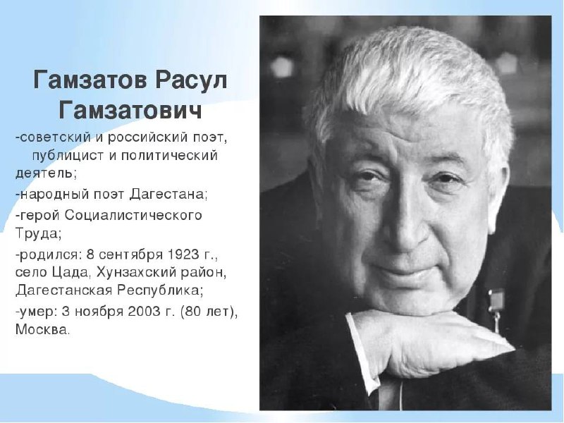 100 лет со дня рождения советского поэта Расула Гамзатова.